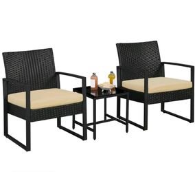 3-Piece Sturdy Rattan Iron Outdoor Furniture Set - Patio Conversation
