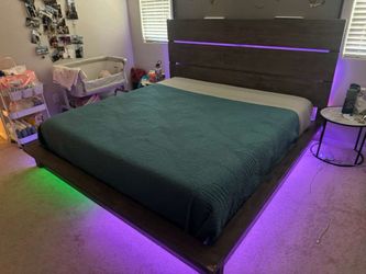 Modern California King Platform Bed Frame with LED Lighting – Excellent Condition. HUGE MOVING SALE!