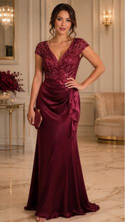 New Maroon lace & satin Formal 2x