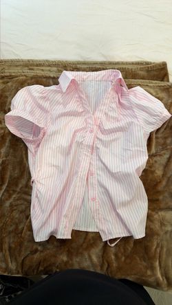Pink Striped Button-Up Short Sleeve Top