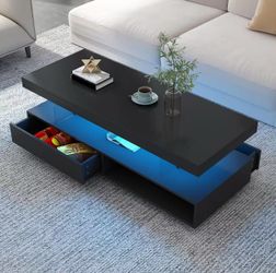 ❤️‍🔥 #B Modern High Brightness LED Side Table with Storage for Living Room, Rectangular Center Table for Living Room, Cocktail Tea Table