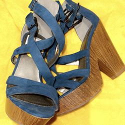 Teal Strappy Clog Wedge Heel