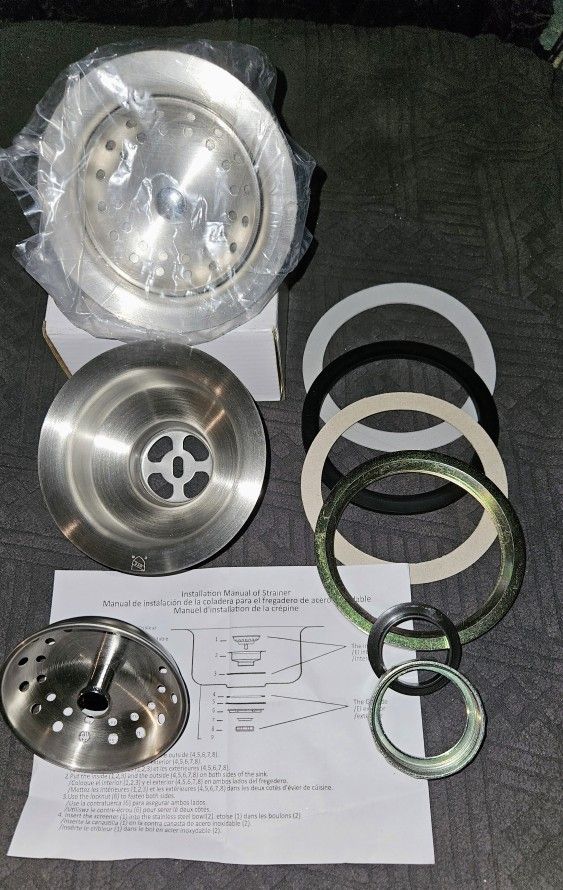 PAIR (2) New Glacier Bay Fixed Post Kitchen Sink Drain Strainers – Model 7043-103BS