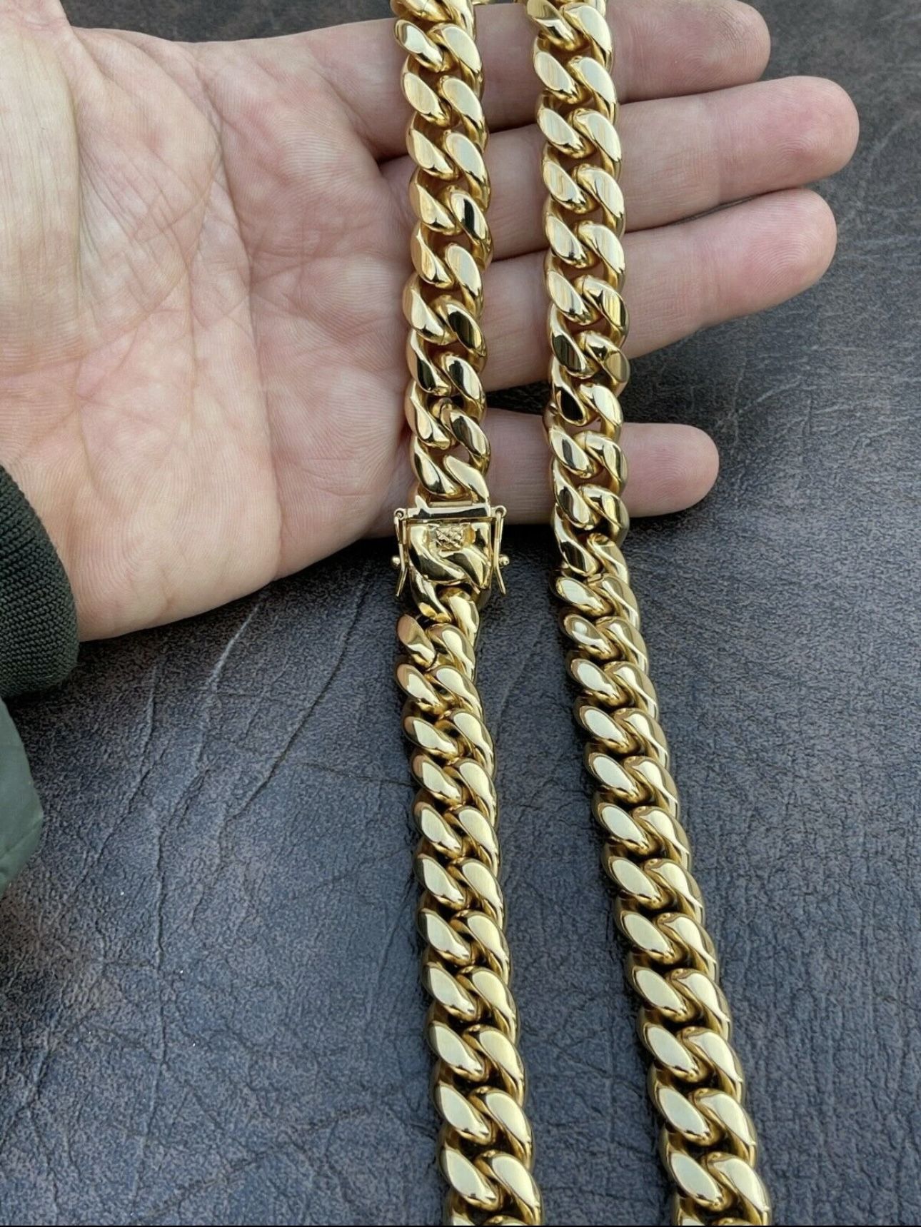 Miami Cuban Link Chain Real 18k Gold Plated Stainless Steel Necklace 14mm