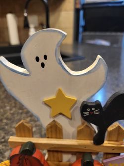 Halloween wood décor ghost, cat, pumpkins