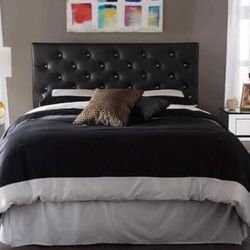 Queen Size Black Glamorous Headboard with Crystal Buttons 