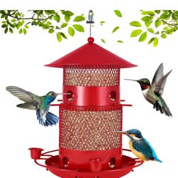 Bird Feeders for Outdoors, Metal Squirrel Proof Bird Feeders, Large Capacity Hanging Bird Feeder, Weather and Water Resistant (Red)