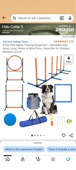 Sedeke 4 Sets Pets Agility Training Equipment - Adjustable Dog Hoop, Jump, Weave & Blind Poles, Pause Box for Outdoor Obstacle Course
