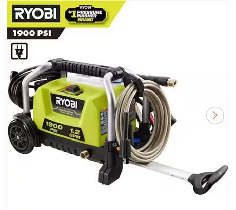 RYOBI 1900 PSI 1.2 GPM Cold Water Wheeled Corded Electric Pressure Washer