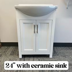 24" Solid Wood Bathroom Vanity Cabinet with Ceramic Sink (Open-box)