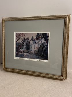 Vintage framed watercolor print The Carl Sandburg Home signed G Carol Bomer