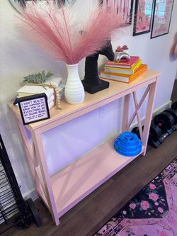 Pink X-Frame Console Table with Shelf