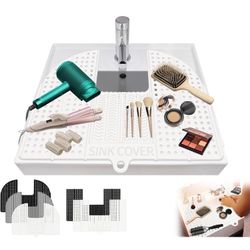 Bathroom Sink Cover for Counter Space Makeup, Foldable Silicone Sink Mat