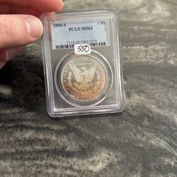 1880-s Pcgs Graded Morgan Silver Dollar With Beautiful Toning