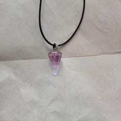 Lavender Pink Colored Crystal Like Pendant Clasp Necklace