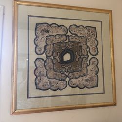 Antique 19th Century Chinese Silk Embroidered Bridal Cloud Collar Qing Dynasty Framed 32x32" 