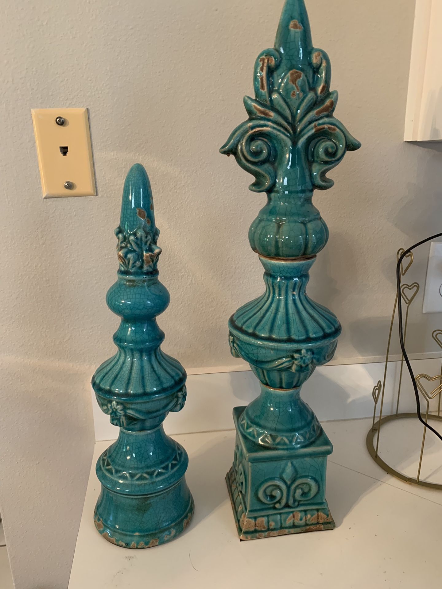 Home decor - 2 ornate turquoise statues