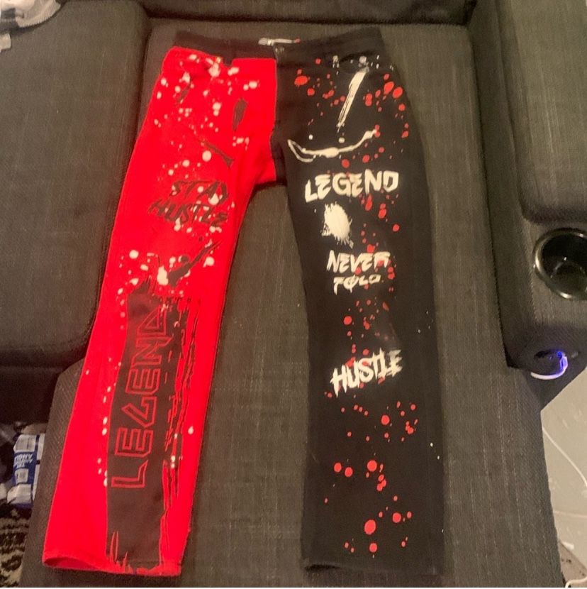 Red And Balck Graphic Jeans