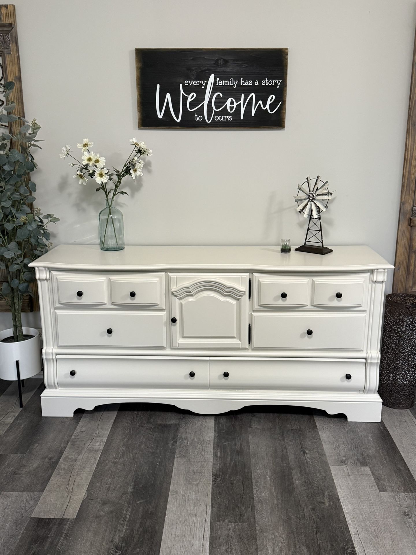 Refinished Solid Wood Off White Cream Wide Bedroom Dresser
