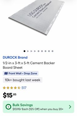 Cement Board 1/2” Durock