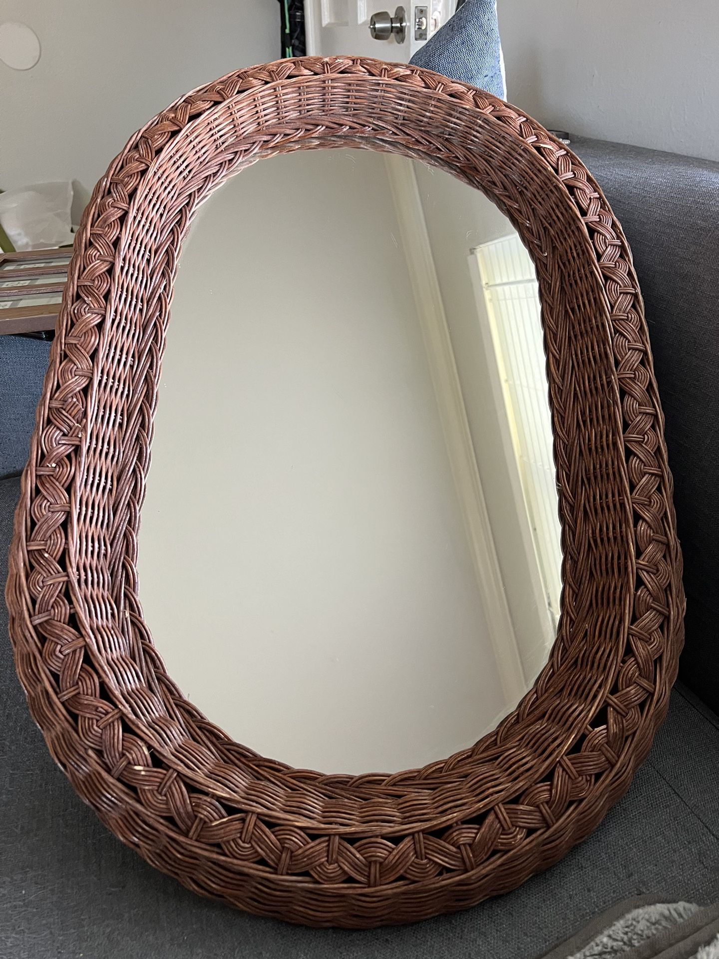 Vintage Wicker Oval Boho Mirror