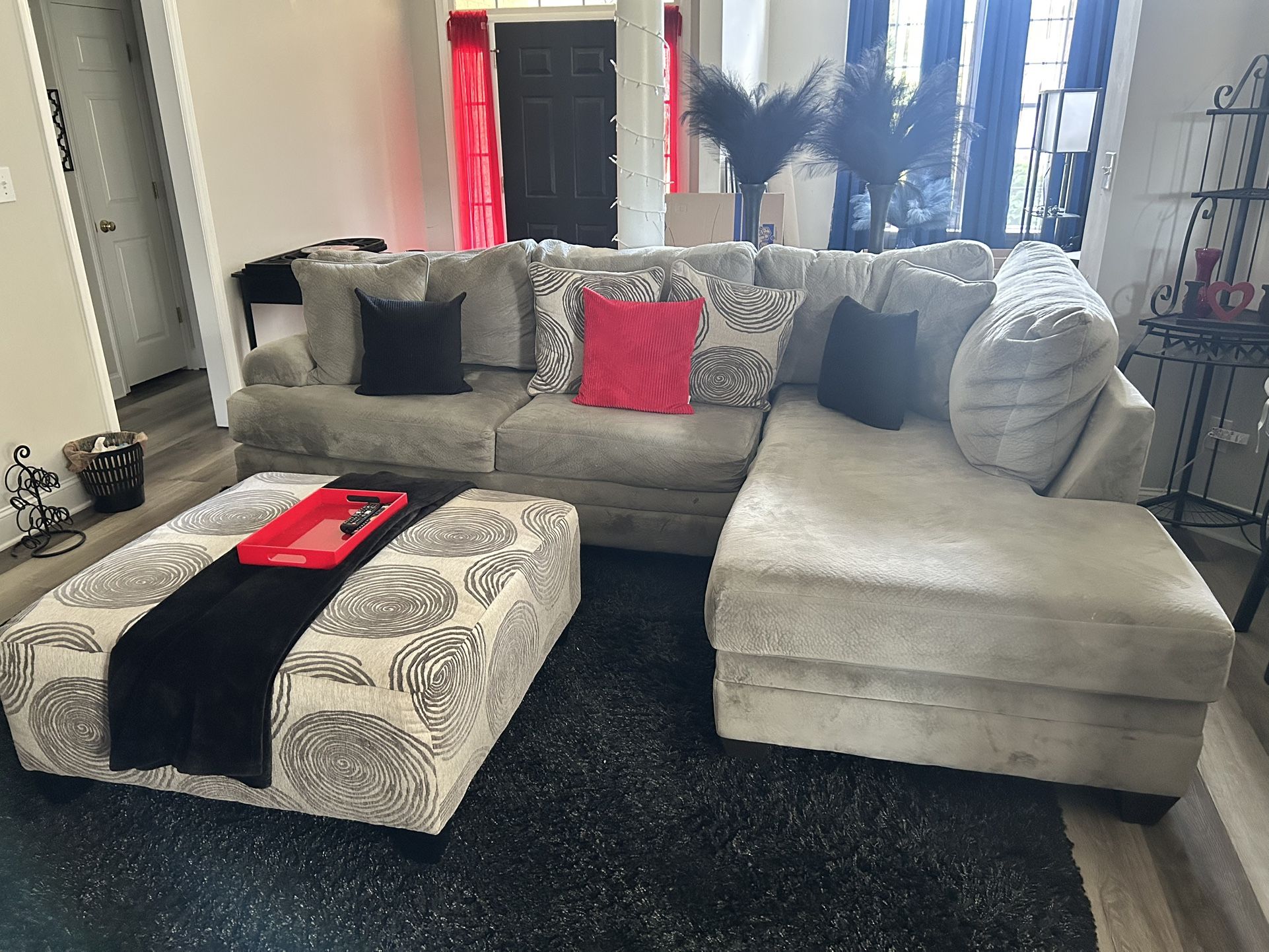 Sectional With Ottoman And Swivel Round Chair