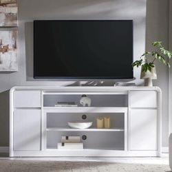 70" Modern TV Stand, Entertainment Center for TVs Up to 80", Wood Media Console with 2 Drawers & 2 Doors & 3 Open Shelves, White (New in box)