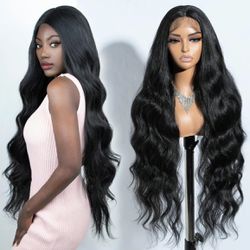 36 Inch Black Color Lace Front Wig 