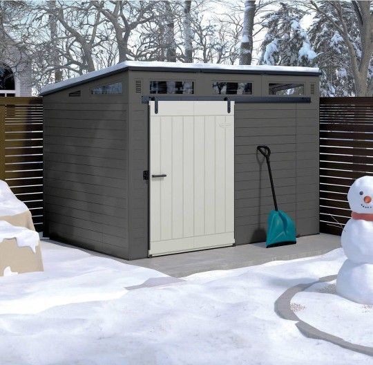 Suncast Modernist 10' x 7' Outdoor Storage Shed with Pad-Lockable Sliding Barn Door, All-Weather Shed for Outdoor Storage Items, Gray