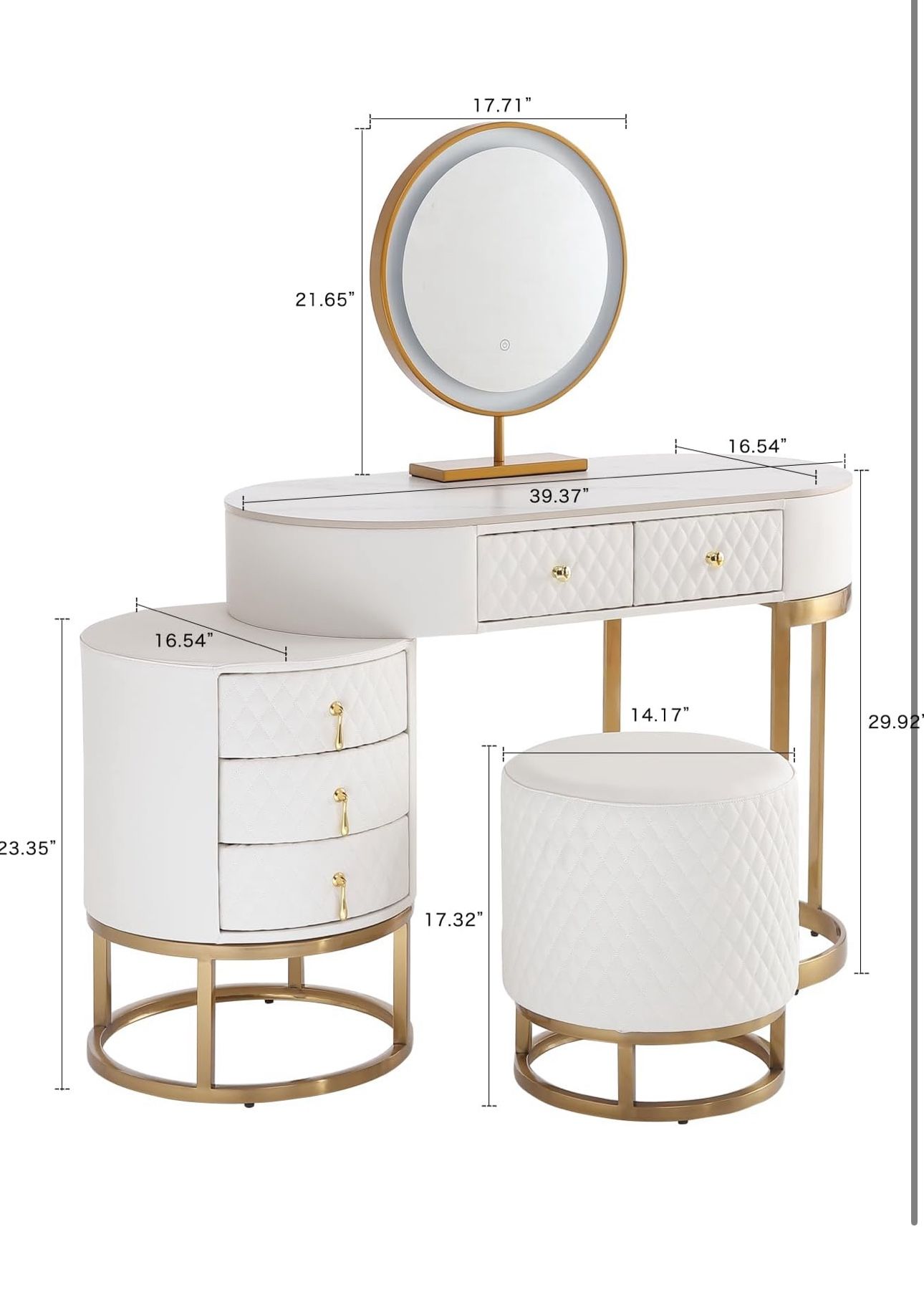 Fukayi Faux Leather Vanity Desk with Mirror and 3 Color LED Light, Dressing  Table with 5 Drawer - cruiseboatoman.com