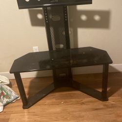 Black Glass TV Stand w/ Built-In Mount – Fits 32–55” TVs