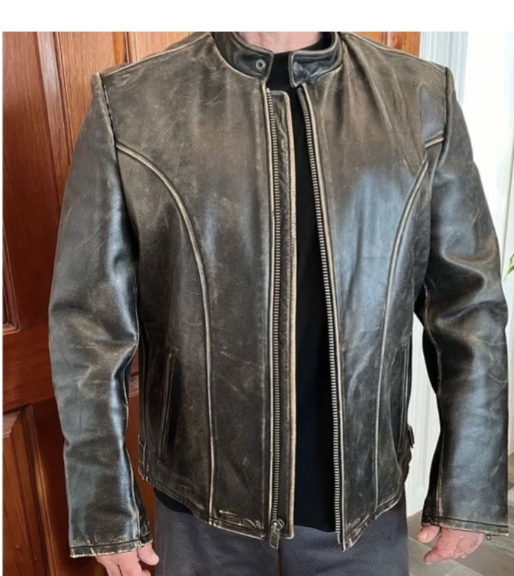 American Eagle Men Leather Bomber Motorcycle Jacket Distressed Brown Medium 