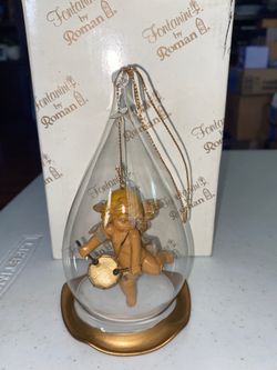 Fontanini Glass drummer Angel Nativity Ornament Tear Drop Bell Cherub