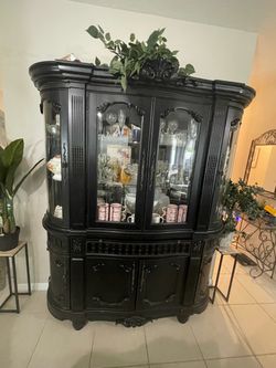 Black Ornate China Cabinet Display Hutch