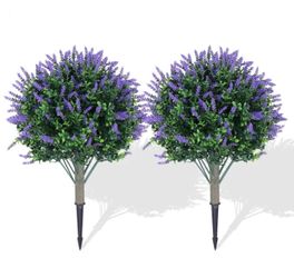 Set of 2 23” Artificial Lavender Topiary Ball Trees with Ground Spike with UV Resistant - Retail $55