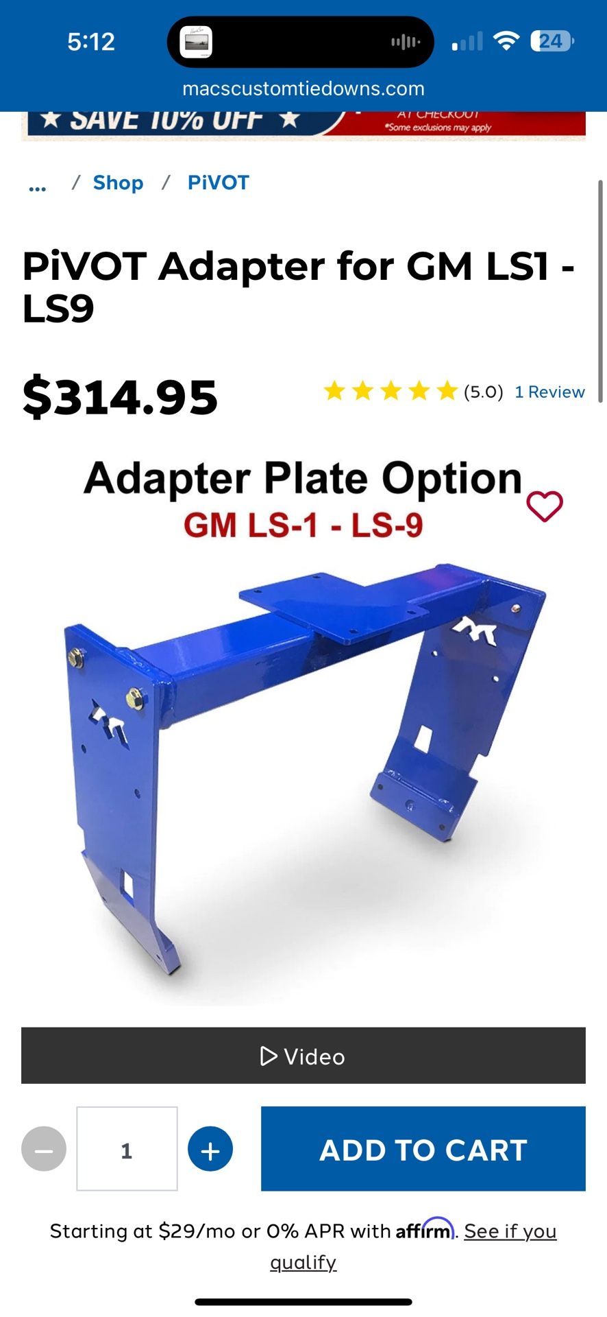 Chevy Ls Engine Lift PiVOT Adapter for GM LS1 - LS9