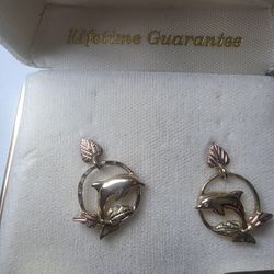 10K Solid Black Hills Gold Earrings By Wheeler 12K Leaves, 14K Posts New