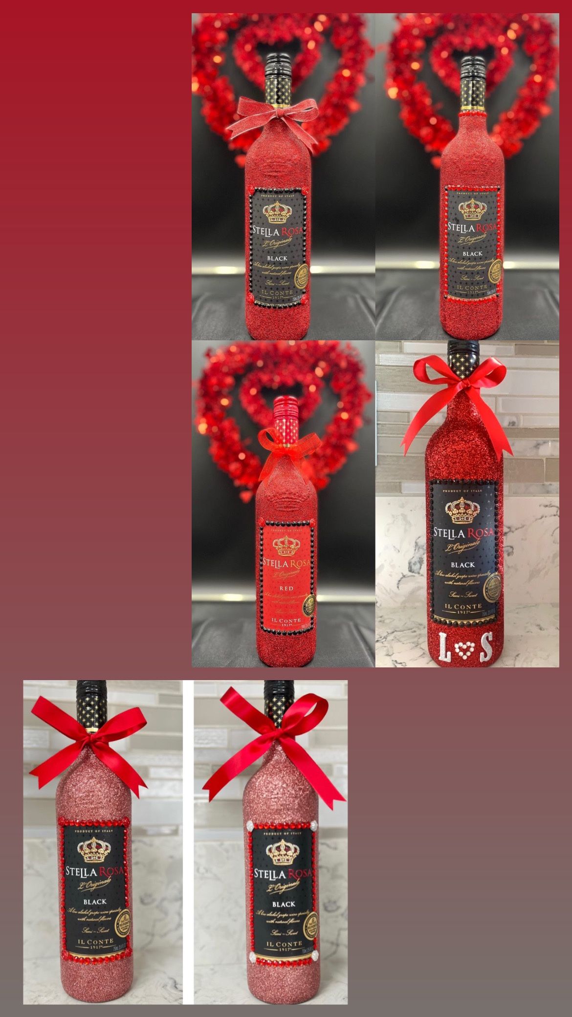 Valentines Custom Glitter Bottle / Valentines Gift / Custom bottle / Stella Rosa Wine