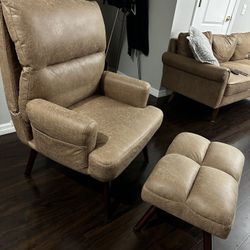 Vegan Leather Chair & Foot Rest