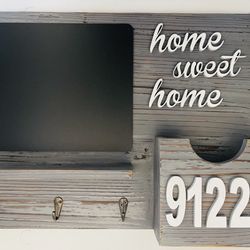 New Rustic gray wood wall mounted home entryway organizer rack with Custom Zip-Code