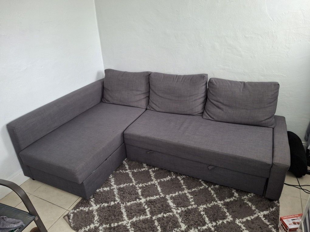 Dark Gray L-Shaped Sectional Couch with Storage & Pull-Out Bed