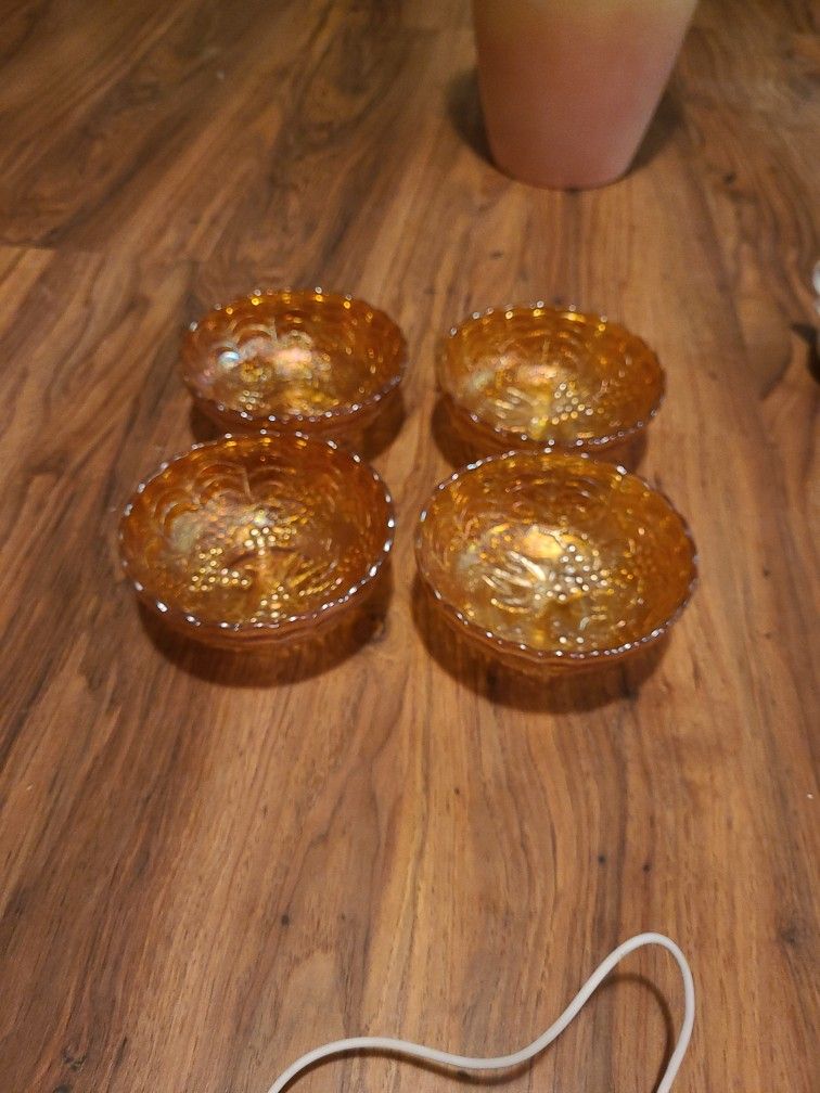 5 Imperial Carnival Glass Bowls, Grape Design, Orange

