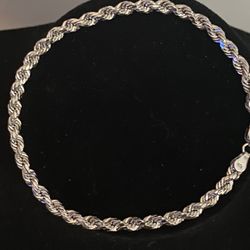3.5mm Fully Solid 10k White Gold Rope Bracelet Diamond Cut 8 inch 