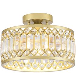 Crystal Ceiling Light Fixture, Modern Semi Flush Mount Ceiling Light, Gold Lighting Fixtures 