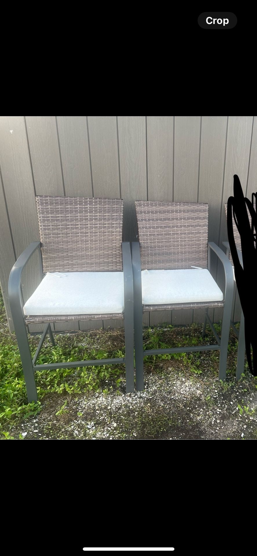 2 bar stools wicker chairs with cushions