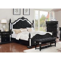 Black Queen Bed Frame With Mirrors 