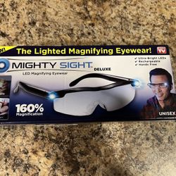 MIGHTY SIGHT DELUXE LED Magnifying Eyewear ~ Ultra- Bright LEDs V Rechargeable ~