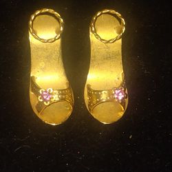 *Rare Find* Vintage Gold Plated High Heels Doll Shoes w/ Pink Rhinestones