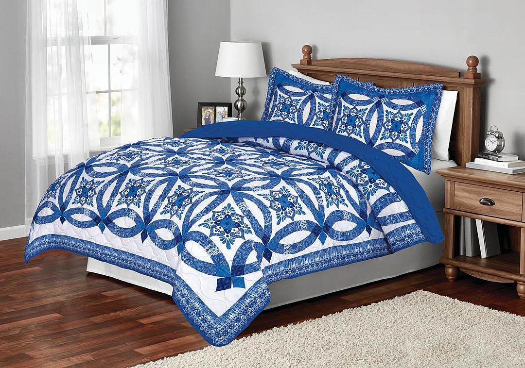 Mainstays Traditional Wedding Ring Blue Patterned Sham & comforter Collection