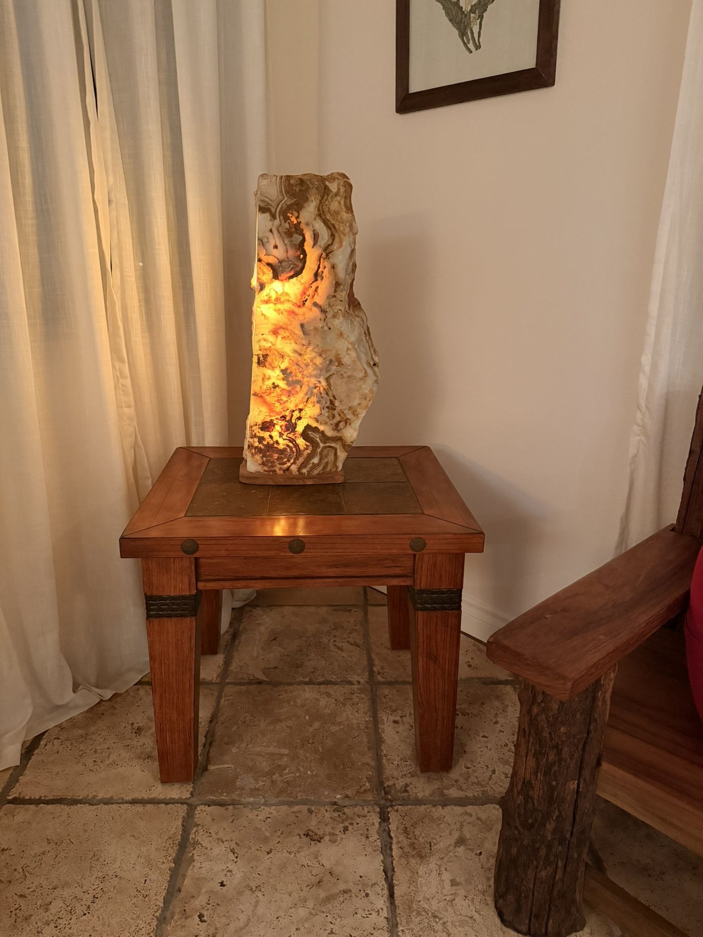 Mexican Rustic Solid Wood End Table – Handcrafted with Metal Accents